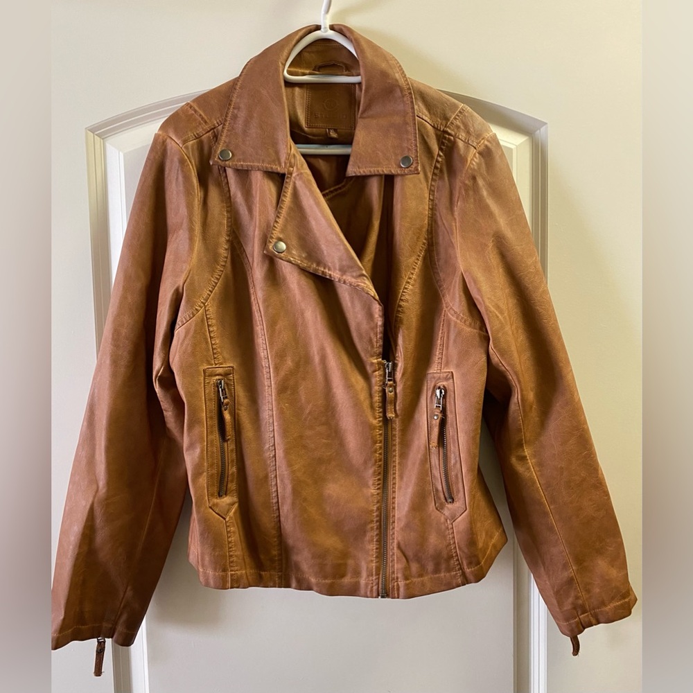 Max Studio Classic Faux Leather Motto Jacket- size XL